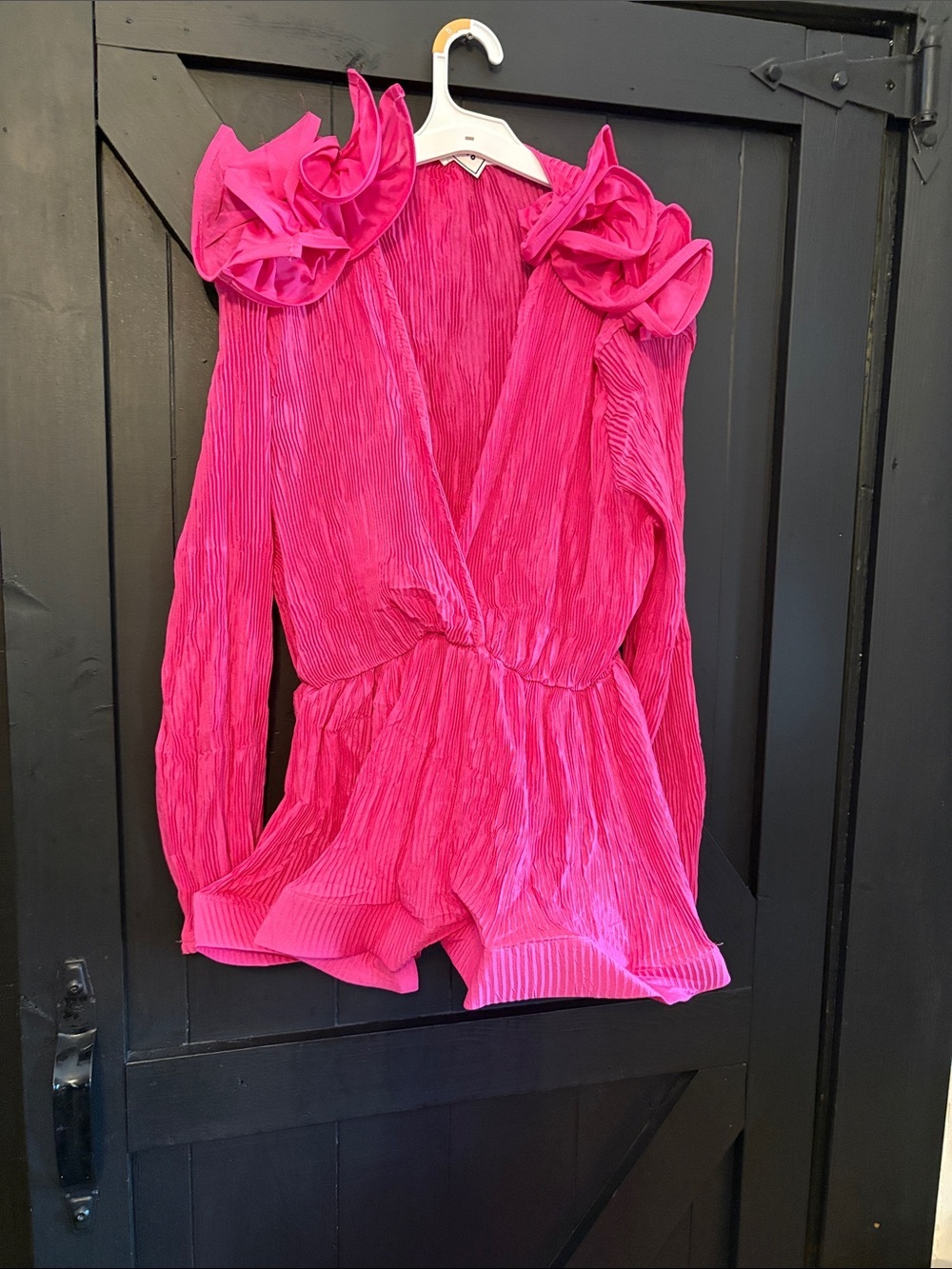 Women’s Hot Pink Ruffled V-Neck Blouse